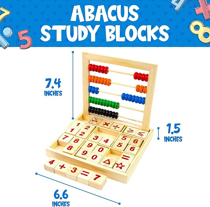 Toysery Abacus for Kids Math Counters, Wooden Educational Counting Toy, Toddler Blocks Kindergarten Toys, Toddler Blocks Wooden Toys, 50 Beads and 30 Blocks, Wooden Blocks for Toddlers 1-3 Large