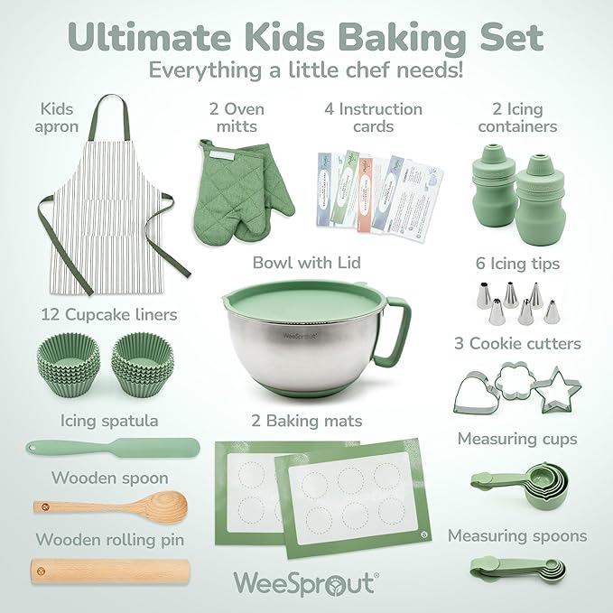 Ultimate Baking Kit for Kids - Kids Baking Set with Child Sized Utensils - Includes Apron, Oven Mitts, Silicone Mats & Liners - Perfect Cooking Set for Kids Ages 6-12 - Gift for Children – Pink