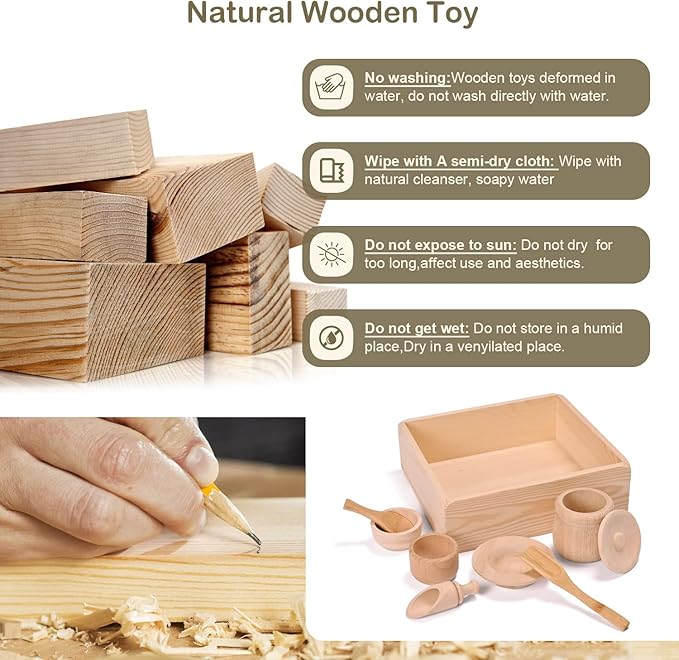 Sparkle Race Sensory Bin Tools with Wooden Box Tray Montessori Toys for Toddlers, Waldorf Toys, Wooden Scoop Dish and Tongs for Kids, Montessori Kitchen for Sensory Table Fine Motor Learning Skills