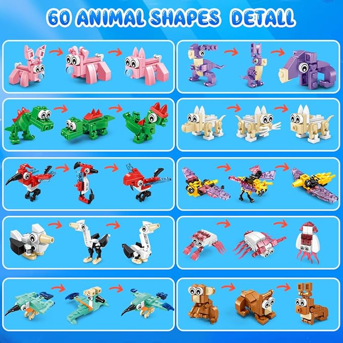 HOGOKIDS 20 Packs Party Favors for Kids, 60 Kinds of Mini Animals Toy Building Block Set for Classroom Prizes Goodie Bag Stuffers Christmas Valentines Easter Birthday Gift for Boys Girls Ages 6-12+