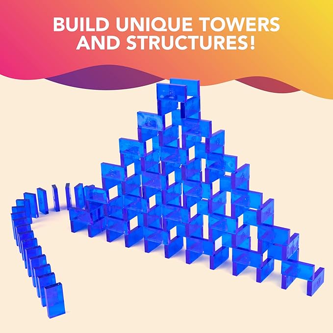 Bulk Dominoes Plastic Bulk 100pcs – Building and Stacking and Chain Reaction Toppling STEAM Toy Blocks for Kids (Clear Blue)