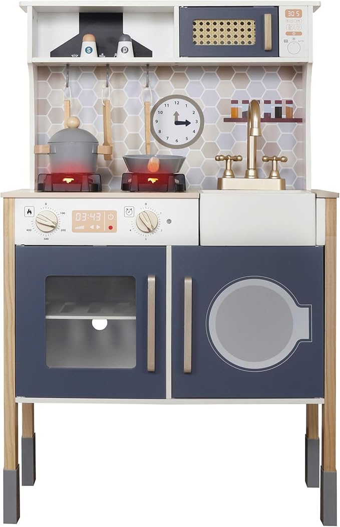 Toy Kitchen Playset for Kids, Electronic Play Stove with Light&Sounds, Pretend Play Cooking Toys Kitchen Set with Cookware Accessories,Toddlers Kitchens Toys Festival Gift for 3+ Year Old Boys Girls