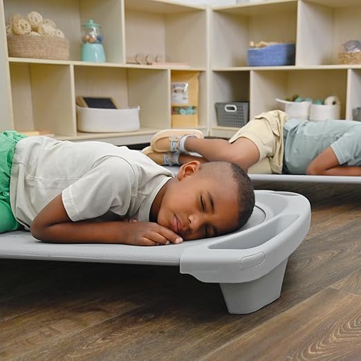 Children’s Factory SpaceLine Nap Cots, Kids Daycare and Preschool Sleeping Cot, Toddler Size, Set of 4, Gray