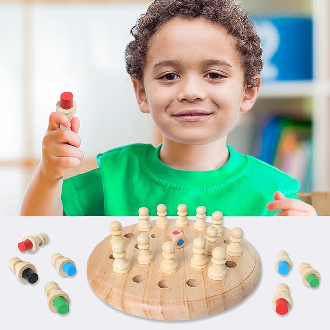 Gothink Wooden Memory Chess Matching Game, 7.5 Inch Wooden Memory Match Stick Chess Board Game, Educational Games for Kids, Montessori Preschool Toy for Toddler Birthday Gift