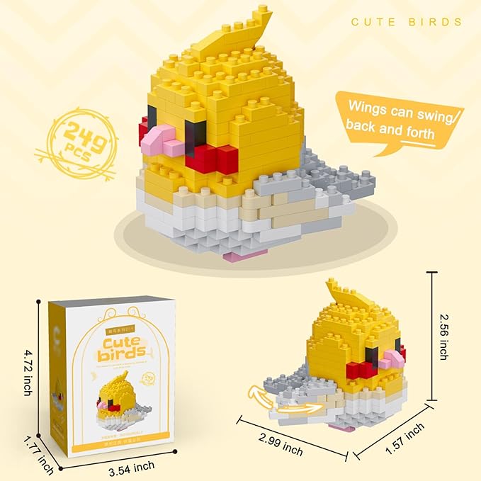 Birds Building Blocks for Adults Mini Building Blocks Birds Building Bricks Toy Micro Block Building Set Gift for Kids and Adults-249 PCS(Cockatiel B)