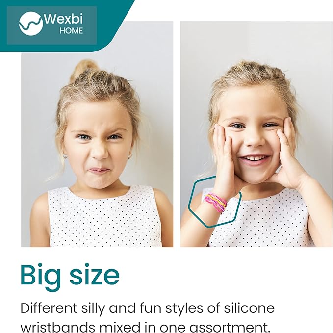 Wexbi home Mega Assortment Fun Bandz - Silicone Bandz Bracelets in a Variety of Vibrant Colors and Fun Shapes, Fun Silly Toy for Children (144)