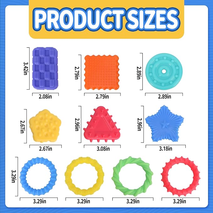 Squishy Sensory Toys for Kids, 10 Pcs Soft & Textured Sensory Fidget Toy with Storage Bag for Autistic Children, Sensory Stretchy Toys, Calm Down Toy for Toddler Girls Boys