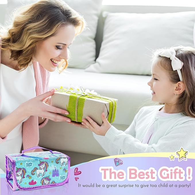 KIDDYCOLOR Unicorn Washable Markers Set 69 pcs with Glitter Pencil Case - Arts and Crafts Coloring Kit for Kids Ages 4-8, Includes Unicorn Stickers - Perfect Gifts for Girls
