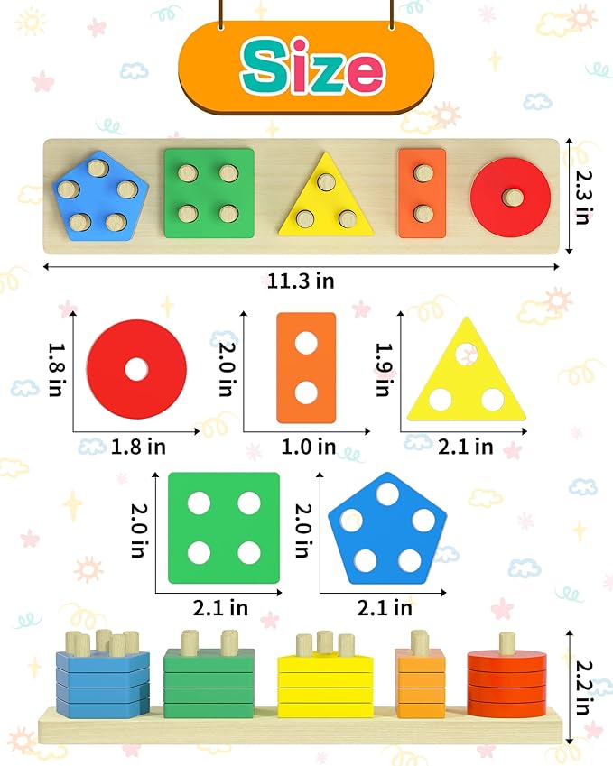 Zartores Montessori Toys for 1 2 3 Year Old Boys Girls Gifts, Wooden Shape Sorter Toys for Ages 2-4, Toddler Learning Toy Puzzles Easter Basket Stuffers Birthday Gift Ages 1-3