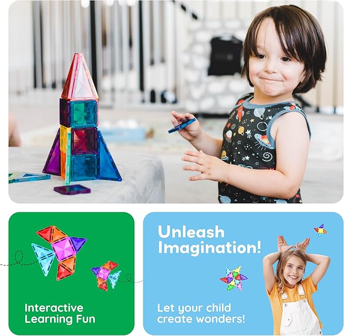 PicassoTiles 100 Pieces Magnetic Tiles Building Blocks Mini Size Diamond Series Magnet Toys Travel Size On-The-Go Construction Sensory Toys Gifts Educational Set STEM Learning Kit Playset PTM100