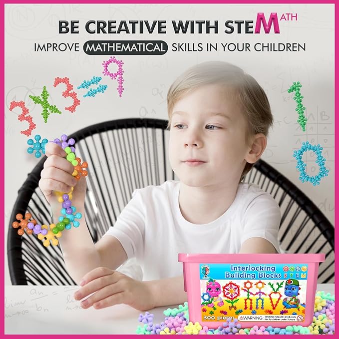 Curious 2 Learn Pastel Colors Building Blocks 300ct - Kids STEM Toys Educational Building Toys- Discs Sets Interlocking, Solid Plastic for Preschool Kids Boys and Girls Aged 3+, Creativity Kids Toys