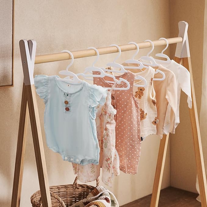 Baby Hangers, Kids Hangers, 70 PCS Baby Clothes Hangers,White Hangers for Kids Toddlers and Children,11.4" Plastic Hangers for Kids, Toddler Hangers with Protect Collar Non-Distorting from Stretching