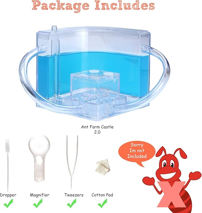 NAVADEAL Ant Farm Castle 2.0 with Connecting Tube, Ant Habitat Science Learning Kit, Best STEM 2021 Educational Kids Toy, Study Insect Behavior at Home & School, Plant Based Blue Gel 3D Maze Ecosystem