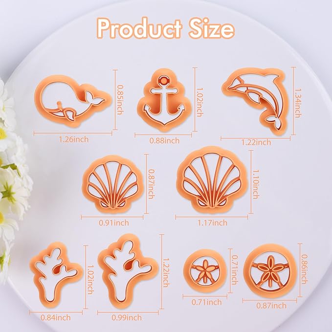 Puocaon Sea Polymer Clay Cutters - 9 Pcs Scallop Seashell Clay Cutters for Earrings, Sand Dollar Clay Earring Cutters, Anchor Shape Clay Cutters for Polymer Clay Jewelry, Coral Dolphin Clay Cutters