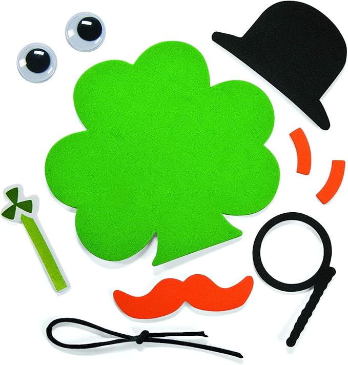Shamrock with Mustache Ornament Craft Kit - Makes 12 - St. Patricks Day Crafts for Kids and Fun Home Activities