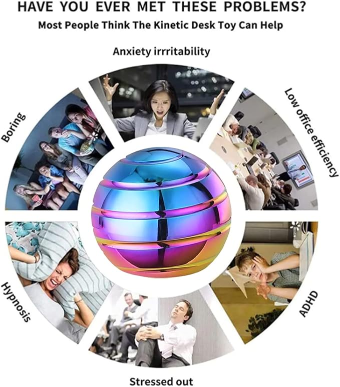 Kryfa Kinetic Desk Toys, Fidget Toys Kids Adults, Adults Office Desk Toys, Metal Kinetic Fidget Spinners for Kids Party Favors, Stocking Stuffers for Kids (1.54", Rainbow)