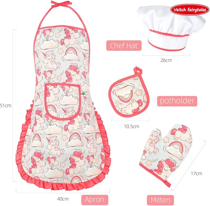 TOONRAIN Kids Cooking and Baking Set Chef Hat and Apron Dress Up Kitchen Costume Boys Girls Toys Birthday Christmas Gift