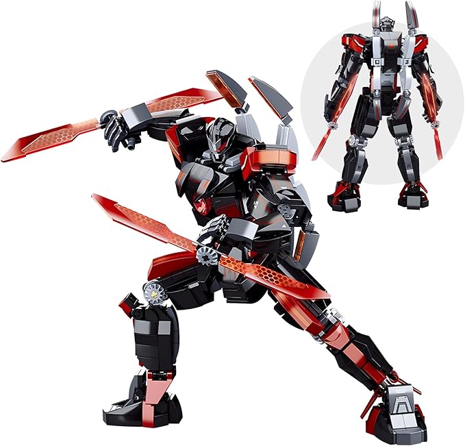 Wanderer Mech Building Blocks Set for Adults,Dark Robot Model Building Kit with 2 Multiple Weapons, 585 Pcs Creative Collectible Gift for Boys Kids 8-12