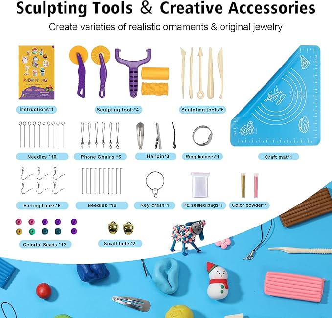 Aestd-ST Polymer Clay 72 Colors, Modeling Clay for Kids, Non-Sticky Oven Bake Clay with Sculpting Tools, Holiday Gift for Kids and Artists.