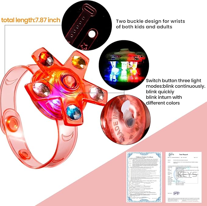 SCIONE 8 Pack LED Light Up Fidget Spinner Bracelets, Glow in The Dark Party Supplies Halloween Party Favors for Kids 4-8 8-12, Birthday Goodie Bags Stuffers, Treasure Box Toys for Classroom