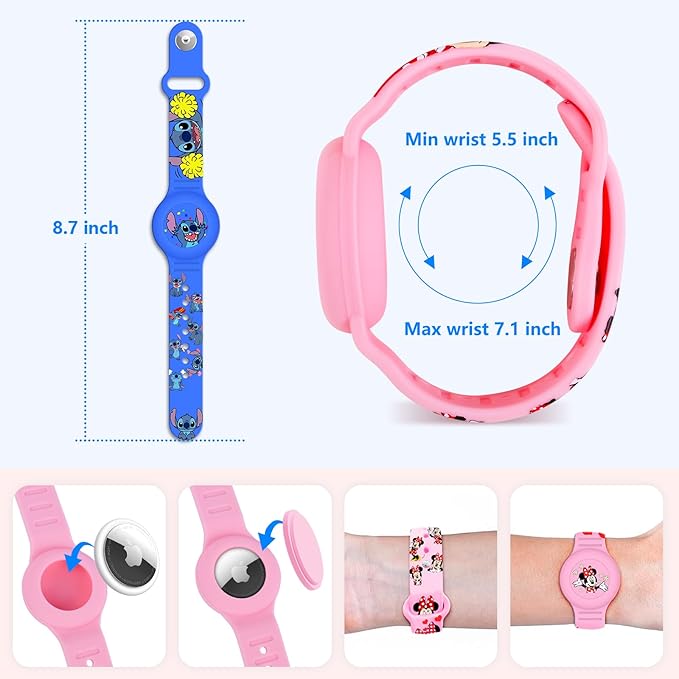 Waterproof for Airtag Bracelet for Kids, Cute Cartoon Air Tag Holder Wristband with Hidden Design, Soft Silicone Airtag Case for Child, Navy Blue
