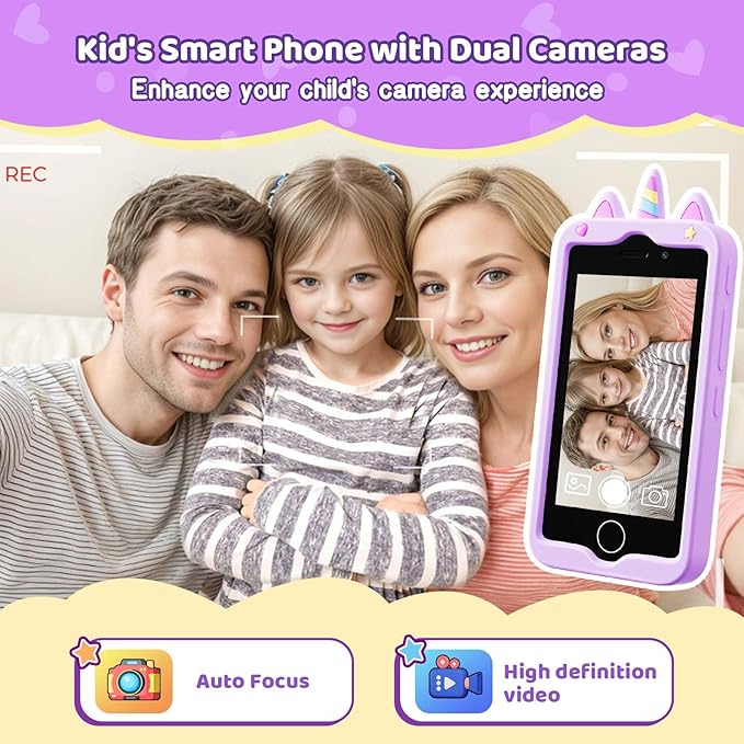 Kids Smart Phone for Girls, 4.0" Touchscreen Learning Music Puzzle-games Toddler Phone for Kids Ages 3-9, Dual Camera,Built-in 8G SD Card Kids Phone Toy, Birthday Gifts for Kids Cell Phone Toy, Purple