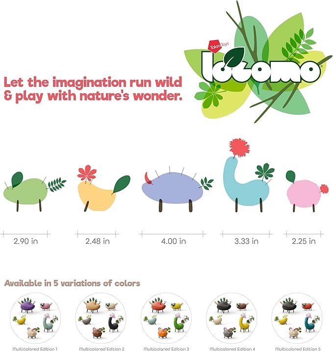 Taksa Toys Locomo Friends V Waldorf Educational Outdoor Play Figures, Montessori Wooden Animal Toys for Kids 3 4 5 6 7+, Open-Ended Learning & Creativity, Nature Eco Toys, Gifts (Set of 5)