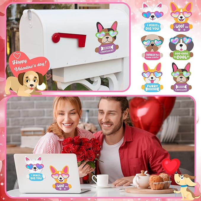 30 Sets Valentine's Day Craft Kit for Kids DIY Valentine Iridescent Cool Dog Magnet Craft Make Your Own Valentine Dog Craft for Valentine's Day Home Classroom Party Favor Game Activities