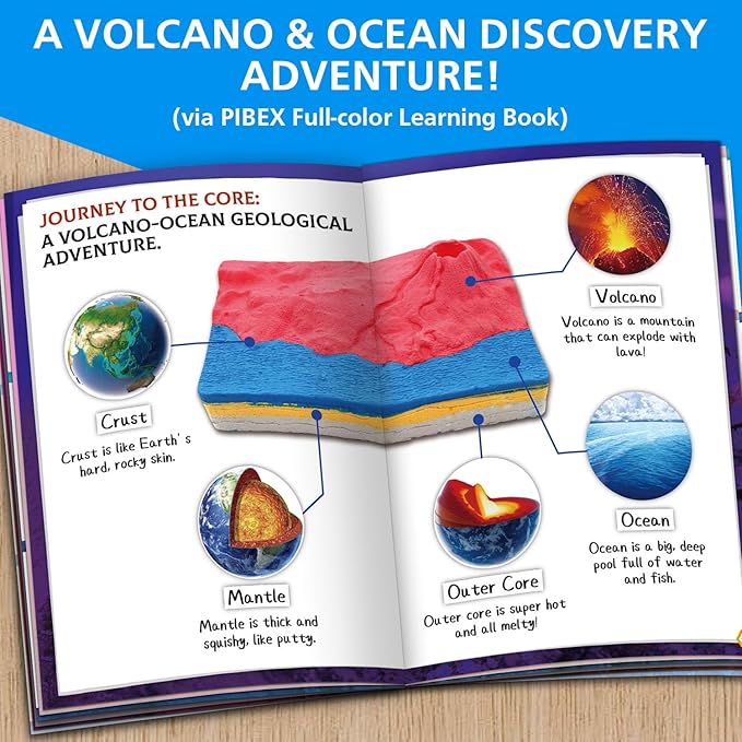 Volcano & Ocean Fossil Dig Kit, Dig up 20+ Real Fossils, Rocks, Shells & Sea Snails with Eruption Experiments, Earth Science Geology Kit for Kids, STEM Toy Gift for Boys & Girls Age 6-8-12