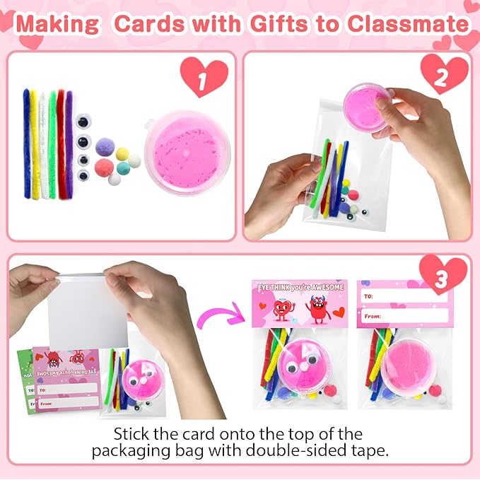 DEKWELL 24 Packs Valentines Day Cards for Kids Classroom with DIY Air Dry Clay Kit,Valentines Day Gifts for Kids School Valentine Exchange Presents Party Favors