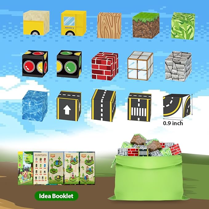 100PCS Magnetic Building Blocks for Kids Ages 4-8,Magnet STEM Sensory Toys- Mine World Build Set,Tiles Road Track,Christmas Birthday Gifts Toy
