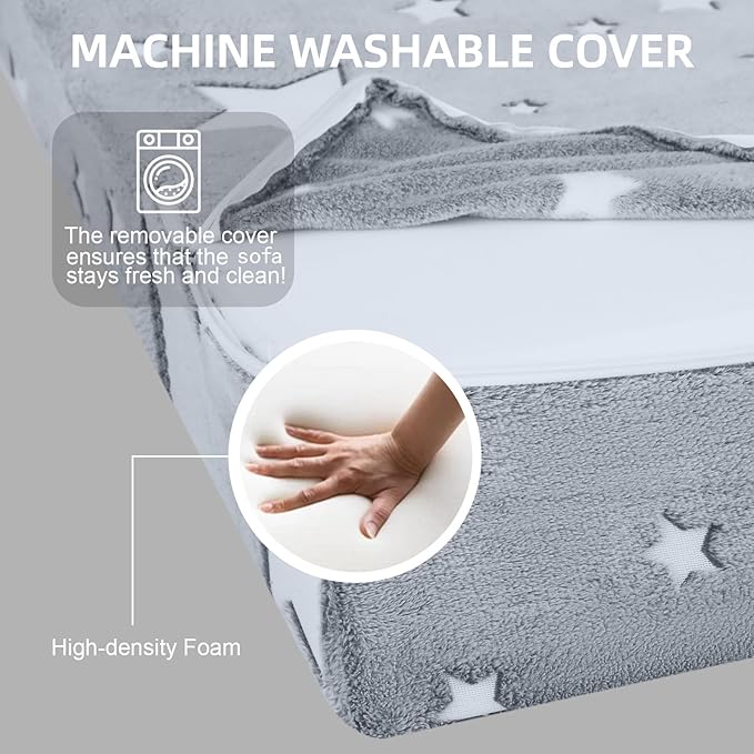 MeMoreCool Toddler Couch Fold Out Sofa Bed, Kids Lounge Chair Foldable Floor Lounger, 3-in-1 Folding Children Chair Bed, Pull Out Recliner for Toddlers 1-6, Star