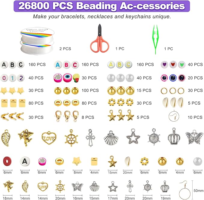 Redtwo 28000 Pcs Clay Beads Bracelet Making Kit 192 Colors 9 Boxes Flat Polymer Heishi Beads Set for Friendship Jewelry Making with Pendant Charms Crafts Gifts for Girls Ages 6-12 Kids Adults