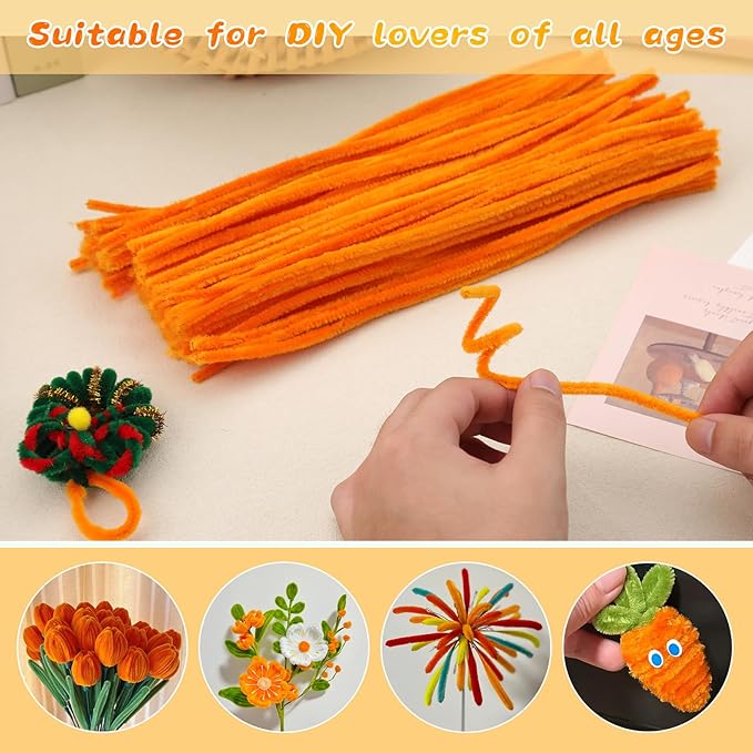 Chenille Stems Pipe Cleaners, 100 Pcs Pipe Cleaners Craft Supplies for DIY Hand Craft Arts Making, Festivals Decorations Craft/Orange