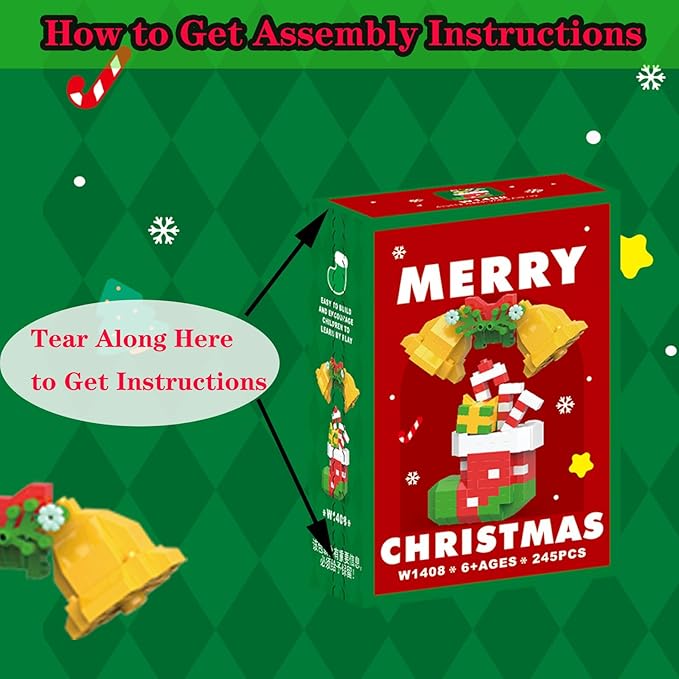Christmas Bells and Boot Building Blocks Set Compatible with Lego Advent Calendar 2024 Stacking New Toys Holiday Present Box New Year Xmas Gifts for Kids for Boys & Girls and Adults