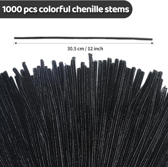 Eppingwin 1000pcs Pipe Cleaners, Black Pipe Cleaners Craft Supplies,Chenille Stems for DIY Arts Crafts Project(Black)