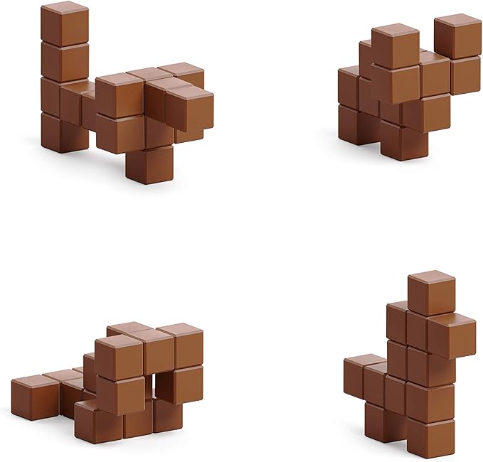 PIXIO-16 Brown Color Series Magnetic Blocks Building Set 16pcs with Free App, Stress Relief Building Blocks, Magnets for Kids, Pixel Art Desk Toy, Fidget Toys
