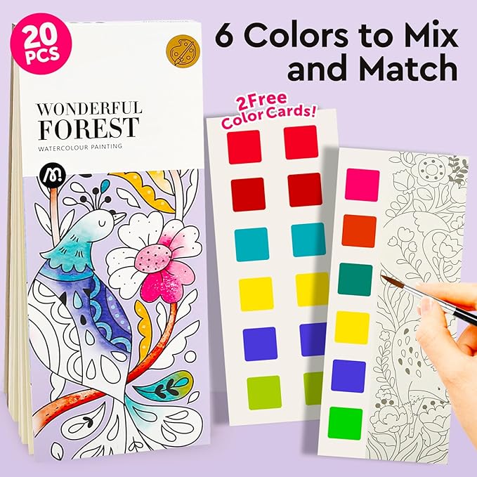 Watercolor Coloring Books for Kids Ages 5-6,8-12,Travel Pocket Water Color Paint Set for Toddlers Party Birthday Thank You Exchange Gift Art and Craft Easter Basket Stuffers for Toddlers