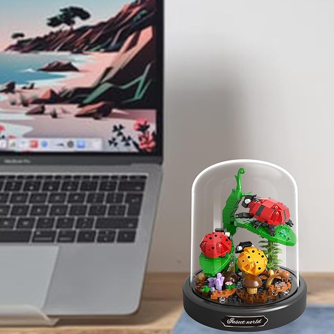 Insects Plant Bonsai Building Set,Adult Mini Animals Friend Set,Insect Collection Gift for Kids,Party Favors Bugs Building Block Kit,Valentines New Year Birthday Gift for Boys Girls(Ladybugs)