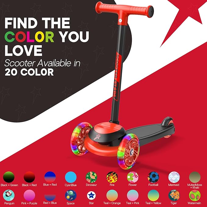 3 Wheel Scooter for Kids, Smooth Light Up LED Front Wheels, Wide Anti Slip Deck, Rear Foot Brake, Easy Lean to Steer Maneuvering, Indoor & Outdoor Ride On Toys for Ages 2 Up,