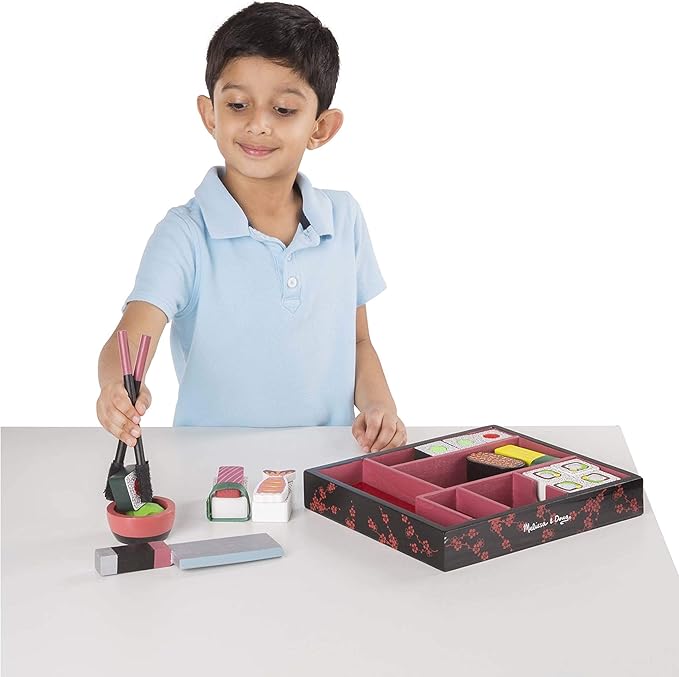 Melissa & Doug Sushi Slicing Wooden Play Food Set Pretend Play Kitchen Toys, Pretend Wooden Sushi FoodFor Kids Ages 3+