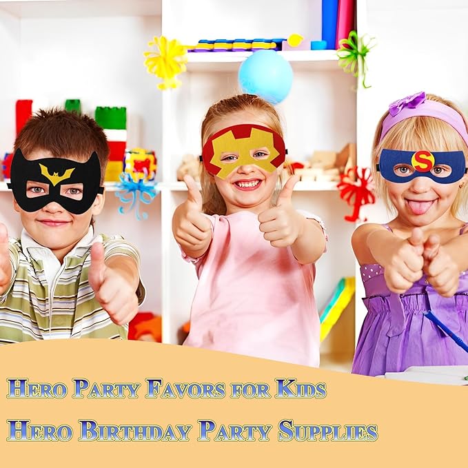 APZ 122 Pcs Superhero Party Favors -Superhero Mask Slap Bracelets Keychains Stickers Punch Balloons Finger Lights and Gift Bags for Kids Hero Party Supplies Birthday Decorations