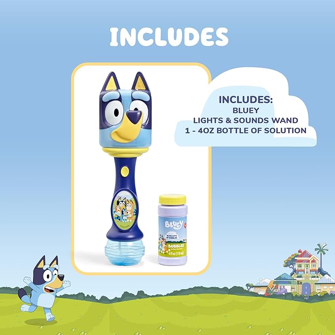 Little Kids BLUEY Light and Sound Musical Bubble Wand, Includes Bubble Solution