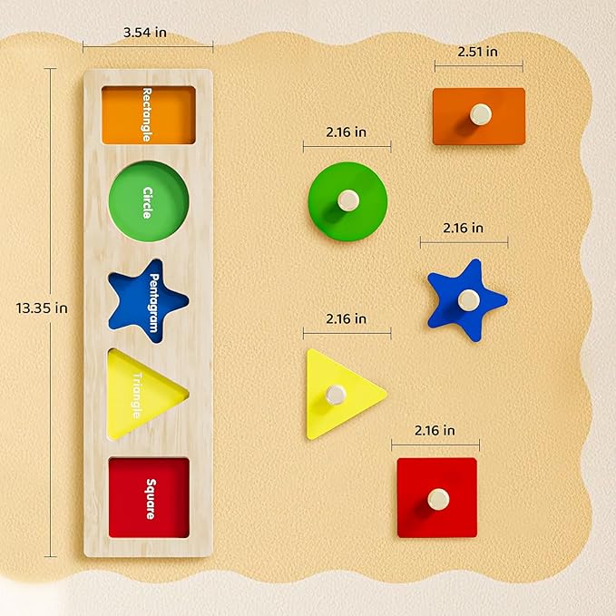 First Jumbo Knob Wooden Shape Puzzles for Toddlers 1-3,Montessori Shapes Sorter Board Toys Puzzle for1 2 Year Old,Preschool Learning Toys for Baby Kids,1-2 Year Old Boy Girl,Stocking Stuffers,Birthday
