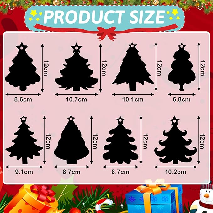 JULMELON 36 PCS Christmas Scratch Art, Christmas Crafts for Kids Magic Rainbow Scratch Paper Cards Christmas Tree Hanging Ornaments Decorations DIY Winter Holiday Party Favors