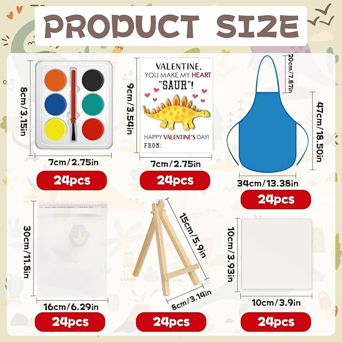 Gosodeny 24 Sets Valentines Watercolor Paint Set Painting Cards Painting Canvas Panel with Wooden Easel Watercolor Paint Painting Brush Kit Valentines Day Cards Packaging Bag Set Gifts
