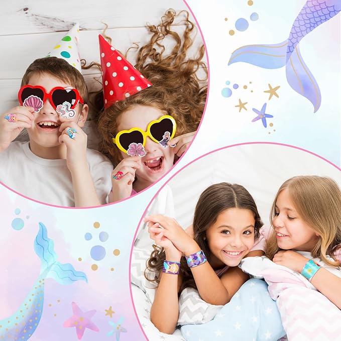 Wettarn 90 Pieces Mermaid Party Favors Includes Piñata Bundle 16 x 12 x 3 Inch, Mermaid Hairpin Slap Bracelets Rings Stickers for Kids Girls Mermaid Birthday Party Supplies Mermaid Goodie Bag Fillers