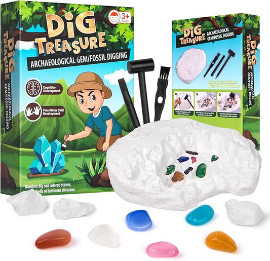 Gemstone Gem Dig Kit, Crystals Digging Set, Educational DIY Toys Science Kit-Dig Up Unique Real Gemstone, Geology Archaeology Gifts for Boys Girls Kid Toys