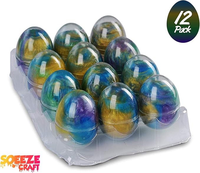 Squeeze Craft Slime Putty Easter Egg - Pack of 12 Colorful Galaxy Sludgy Gooey Fidget Kit for Sensory and Tactile Stimulation, Stress Relief, Prize, Party Favor, Educational Game