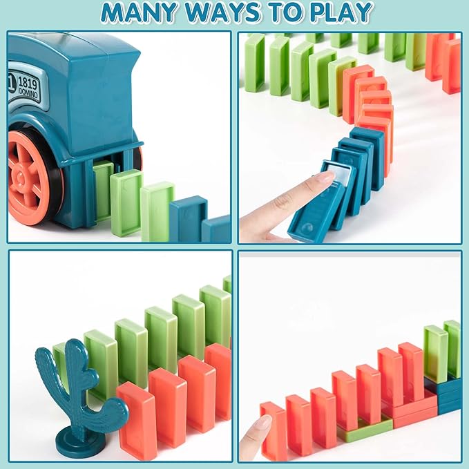 200 PCS Domino Train Toy Set, Automatic Dominos Train for Kids Boys Girls, Electric Dominoes Machine Train Toy Set with Sounds, Birthday Easter Gifts for Kids Ages 4-6-8 Games Family Games